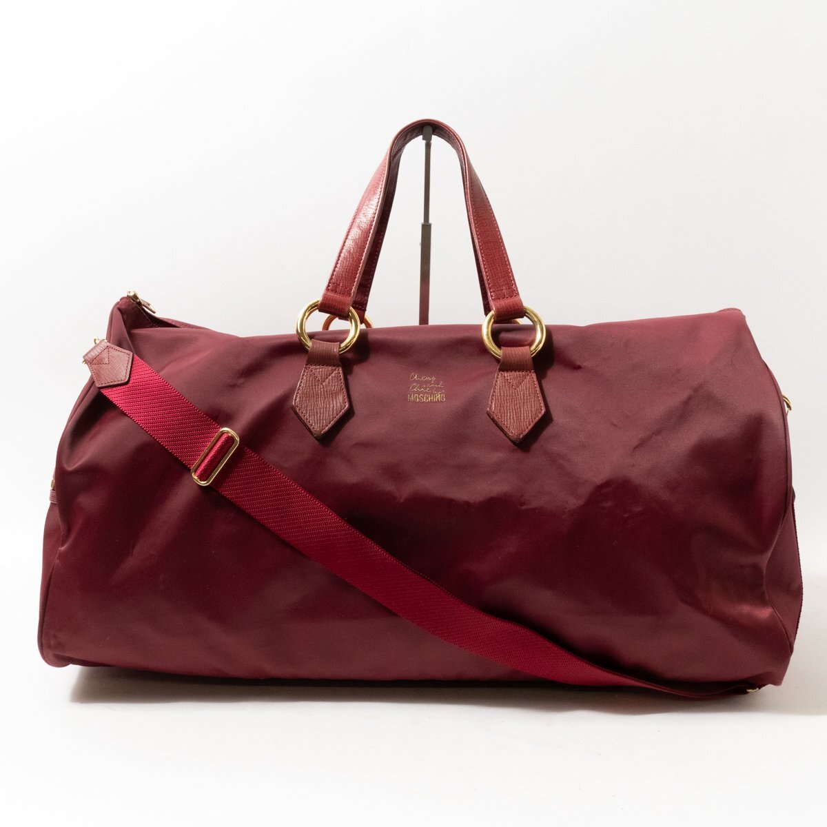 MOSCHINO Moschino Boston bag bordeaux Gold nylon leather lady's diagonal .. hand .. high capacity travel casual bag bag 