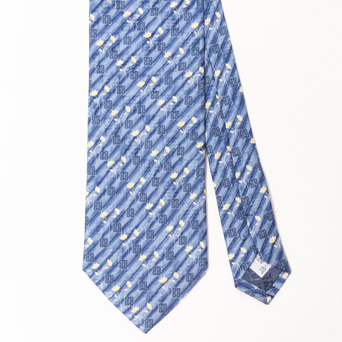 【1円スタート】未使用 GIVENCHY ジバンシィ イタリア製 ネクタイ 紳士小物 シルク100% ブルー ネイビー 花柄 フラワー ロゴ メンズの画像4