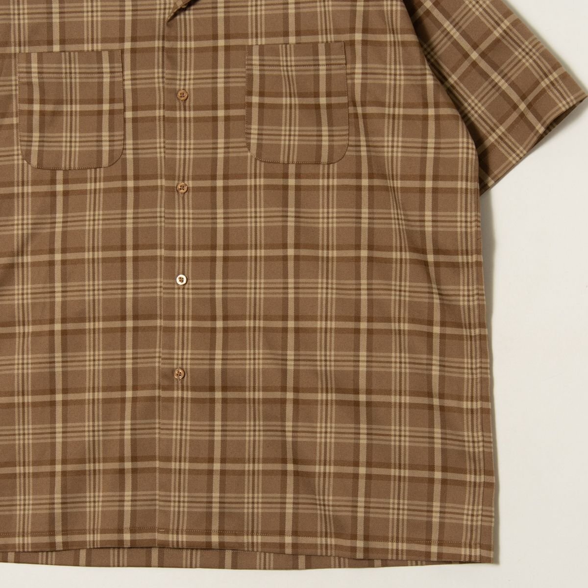 ADRER アドラー サイズL 半袖 オーバーサイズ オープンカラーシャツ 開襟シャツ チェック柄 茶色/ブラウン ポリエステル混 メンズ トップス_画像4