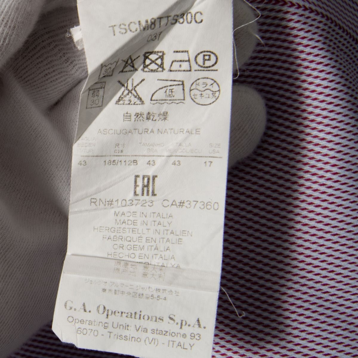 [1 иен старт ]GIORGIO ARMANIjoru geo Armani рубашка с длинным рукавом tops хлопок 100% высокий бренд Basic общий рисунок красный 43 Италия производства 