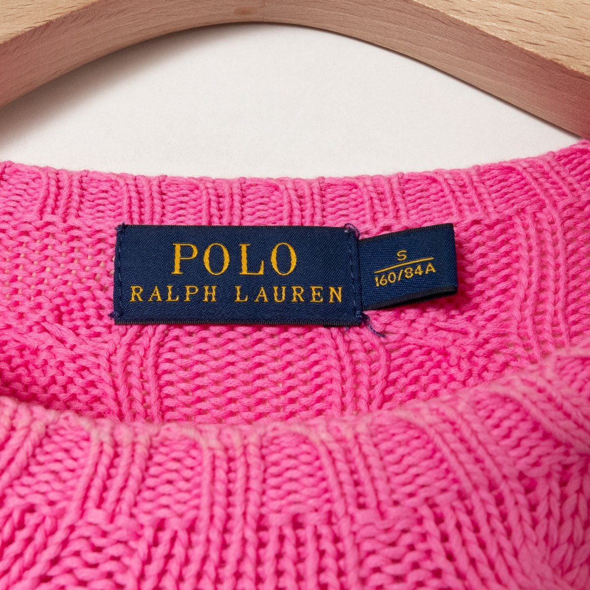 POLO RALPH LAUREN ポロ ラルフローレン キッズ ケーブルニット セーター ロゴ刺繍 長袖 Sサイズ 綿100% コットン ピンク アメカジ 子供服の画像2