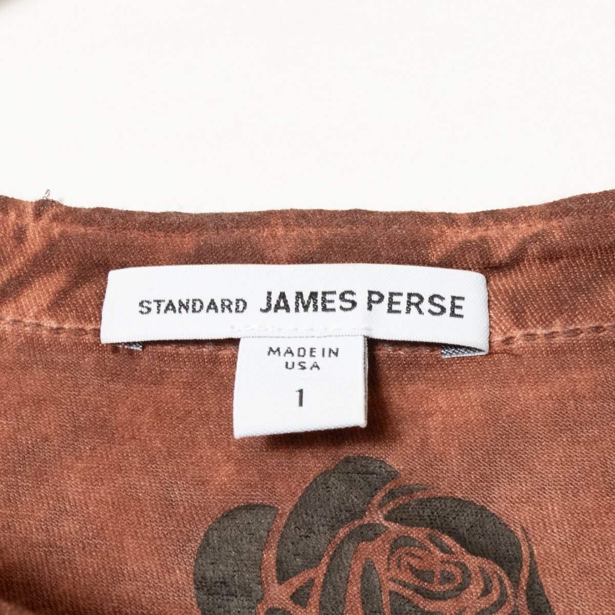 メール便◯ STANDARD JAMES PERSE ジェームスパース アメリカ製 Tシャツ 半袖 薄手 カットソー 総柄 1 綿100% コットン ブラウン系 春夏_画像2