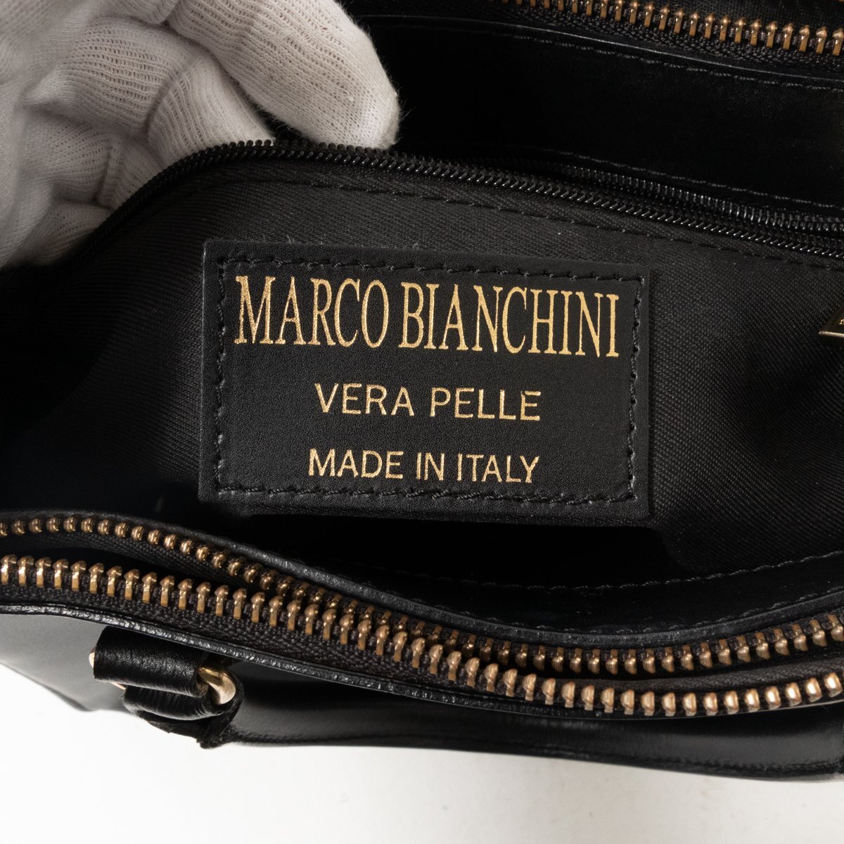 MARCO BIANCHINI マルコビアンキーニ ハンドバッグ 手持ち鞄 イタリア製 本革 レザー ブラック 黒系 キレイめ モード レトロ シンプル 婦人_画像10