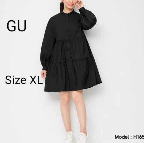 GU ジーユー ティアード ミニシャツワンピース ブラック XL【美品】