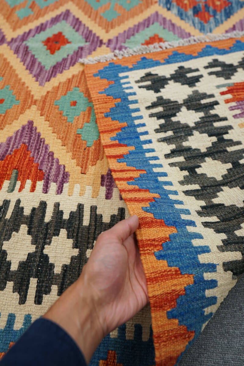 195×150cm【 アフガニスタン手織りキリム】手織り絨毯