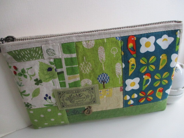  hand made * a bit largish passbook pouch + cotton cotton flax etc. various * patch * 4!