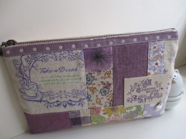  hand made * a bit largish passbook pouch + cotton cotton flax etc. various * patch * 8!