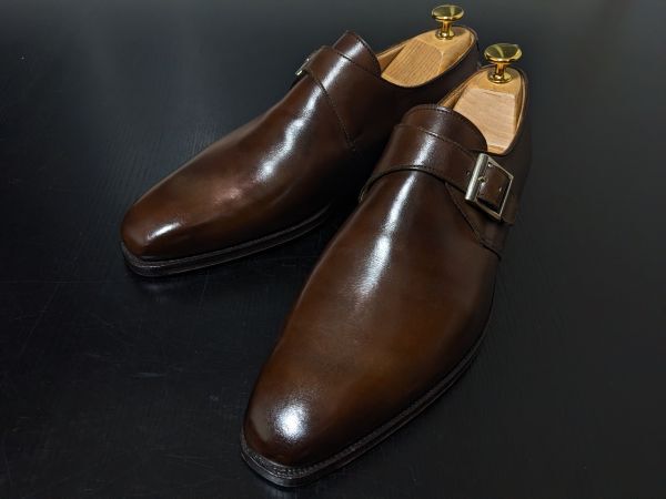 美品 使用回数少 クロケット&ジョーンズ 6E CROCKETT&JONES シングルモンク「MONKTON」ドレスシューズ 濃茶 8503の画像4