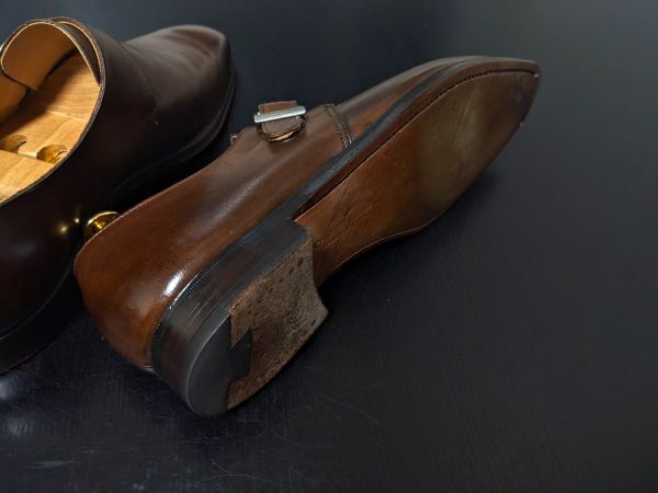 美品 使用回数少 クロケット&ジョーンズ 6E CROCKETT&JONES シングルモンク「MONKTON」ドレスシューズ 濃茶 8503の画像8