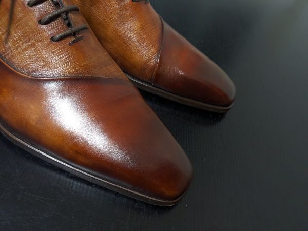 極美品 使用回数少 マグナーニ 39 Magnanni オパンケ製法 アシメトリー シーム アンティークブラウン ドレスシューズ 8519