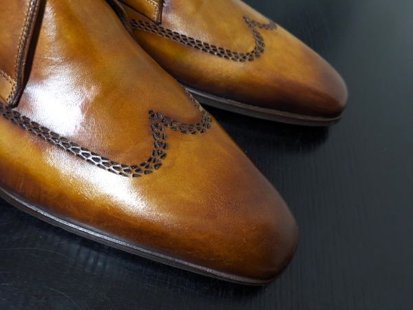 極美品 使用回数少 マグナーニ 39 Magnanni オパンケ製法 ウィングチップ アンティークブラウンドレスシューズ 8538_画像5