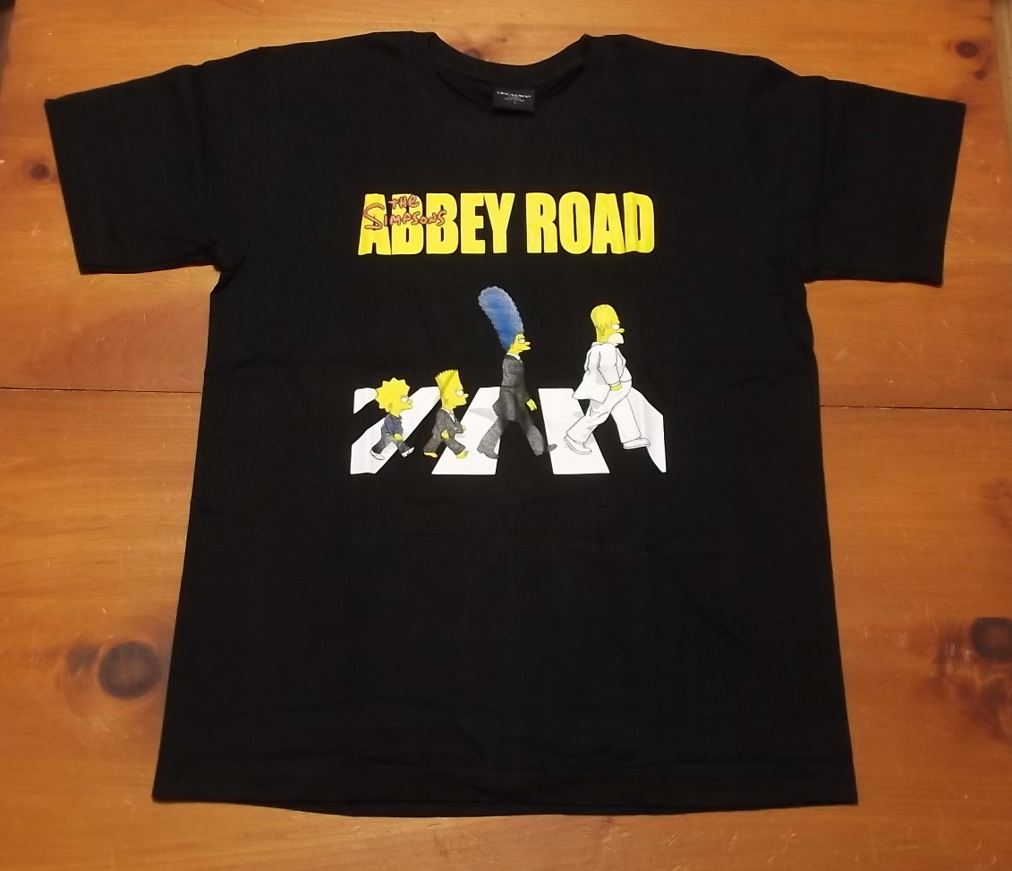 新品【The Simpsons】シンプソンズ アビーロード パロディ プリント Tシャツ L // ビートルズ Abbey Road バート ホーマーの画像1