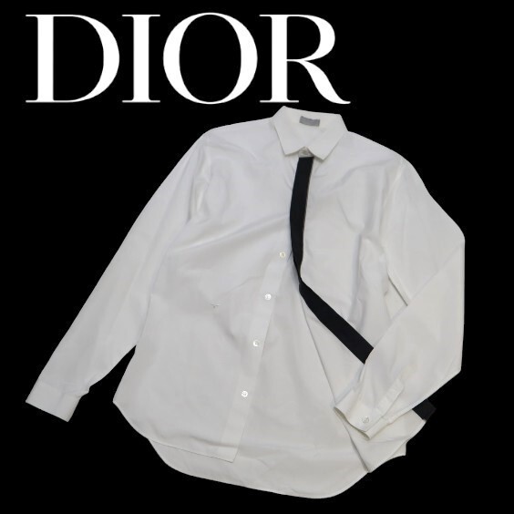 国内正規品 Dior HOMME BEE刺ロゴ バイカラー コットン長袖シャツ 863C530K1581 ディオールオム ナイロン切替 ドレスシャツ 39 JZ-21の画像1