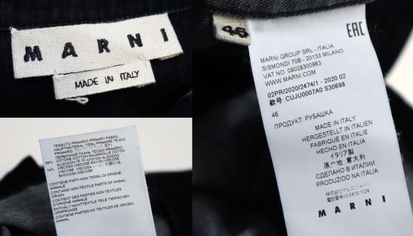 国内正規品 20AW MARNI CUJU0007A0 ダメージ加工 ベロア シャツジャケット マルニ デニムシャツ ユーズド加工 SHIRT JACKET ブラック46 S-1の画像10