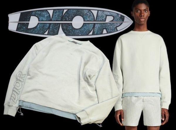 国内正規品 23SS DIOR × Parley 393J642A0854 裾 レイヤード 袖刺ロゴ スウェットシャツ ディオール×パーレイ アイスブルー系 XS K-11の画像1