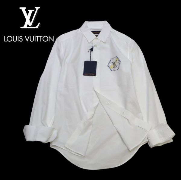 未使用 19SS Louis Vuitton MENS LV コスモロゴ コットン長袖シャツ ルイヴィトン ドレスシャツ カッター ワイシャツ ホワイト XS JK-17