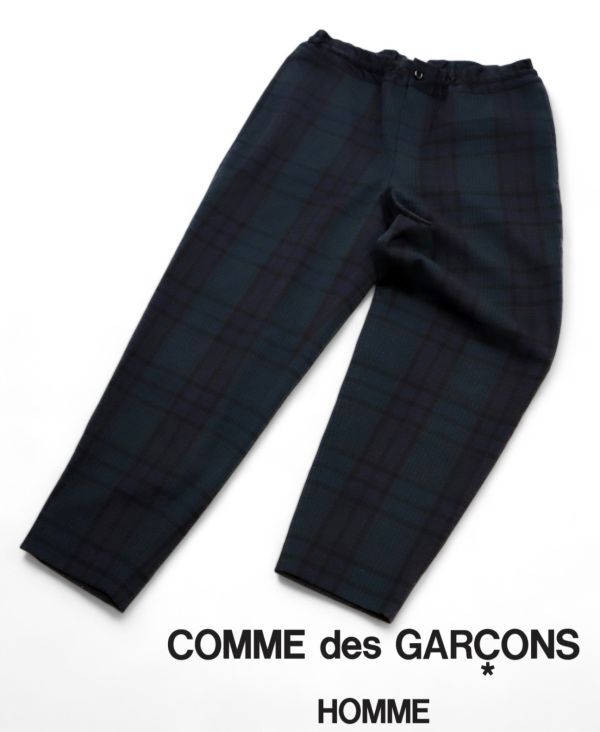 19AW HOMME DEUX COMME des GARCONS チェック柄 ウール イージースラックスパンツ オムドゥ コムデギャルソン グリーン ネイビー S JK-21の画像1