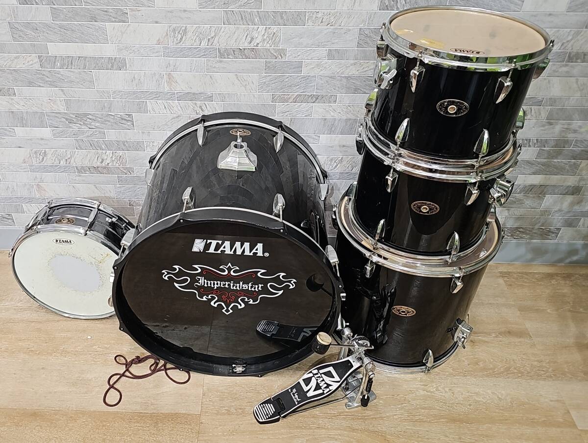 K1261★ TAMA IMPERIALSTAR タマ ドラムセット ブラック バスドラム フロアタム タム2個 スネア 中古品 長期保管品 打楽器 演奏未確認の画像1