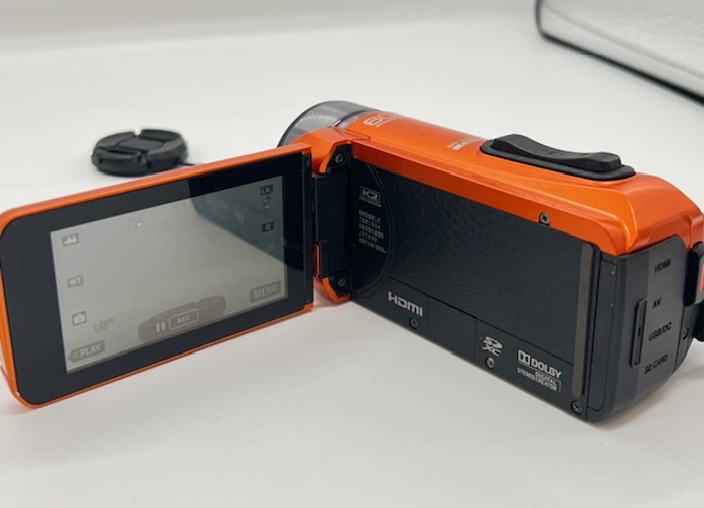 K1048■ JVC ケンウッド Evrio R エブリオ ビデオカメラ GZ-RX600-D 2016年製 充電ケーブル付 ハイビジョン メモリームービー オレンジ ■の画像6