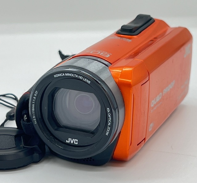 K1048■ JVC ケンウッド Evrio R エブリオ ビデオカメラ GZ-RX600-D 2016年製 充電ケーブル付 ハイビジョン メモリームービー オレンジ ■の画像1
