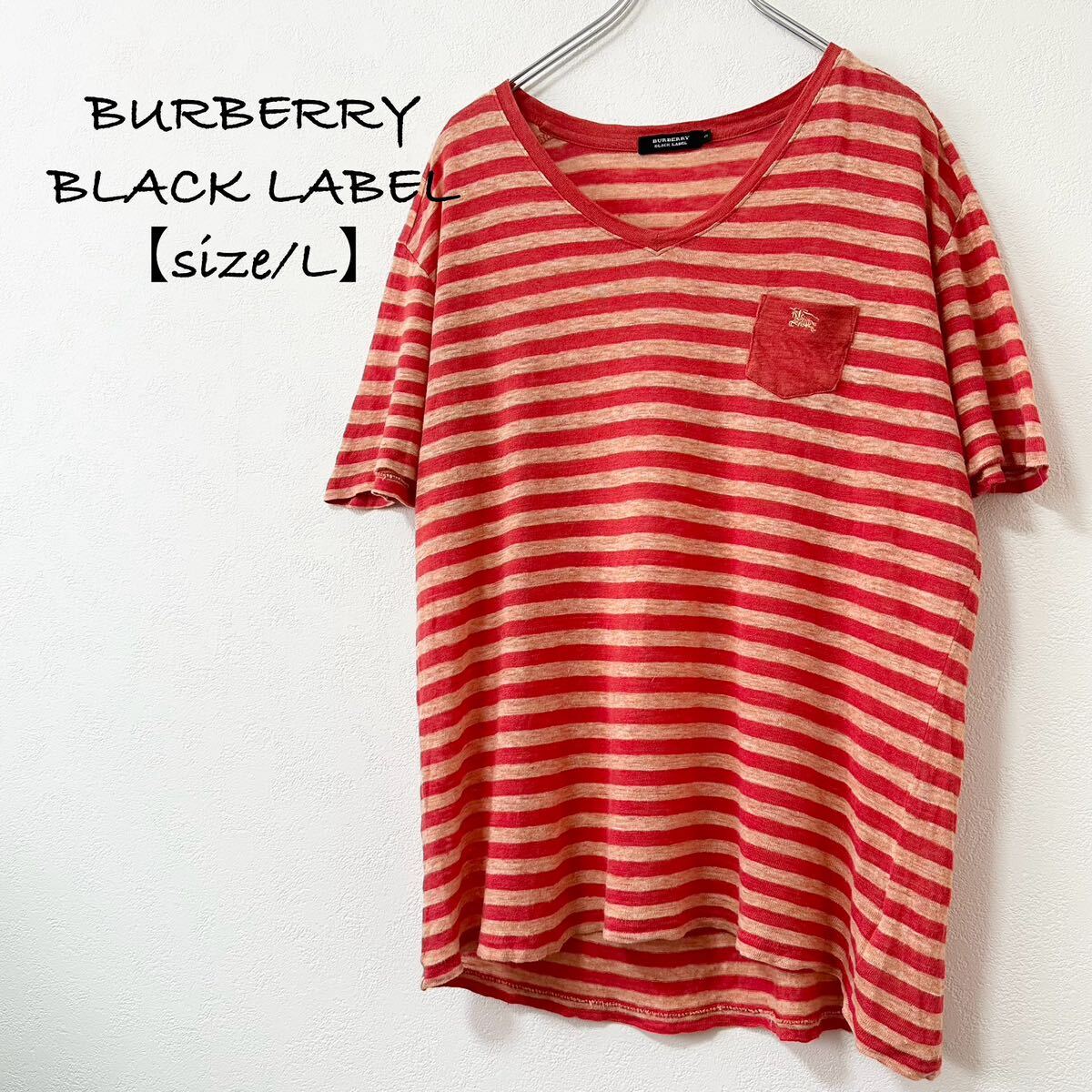 美品★BURBERRY/バーバリー★半袖Tシャツ★ボーダー★レッド/赤 系★L_画像1