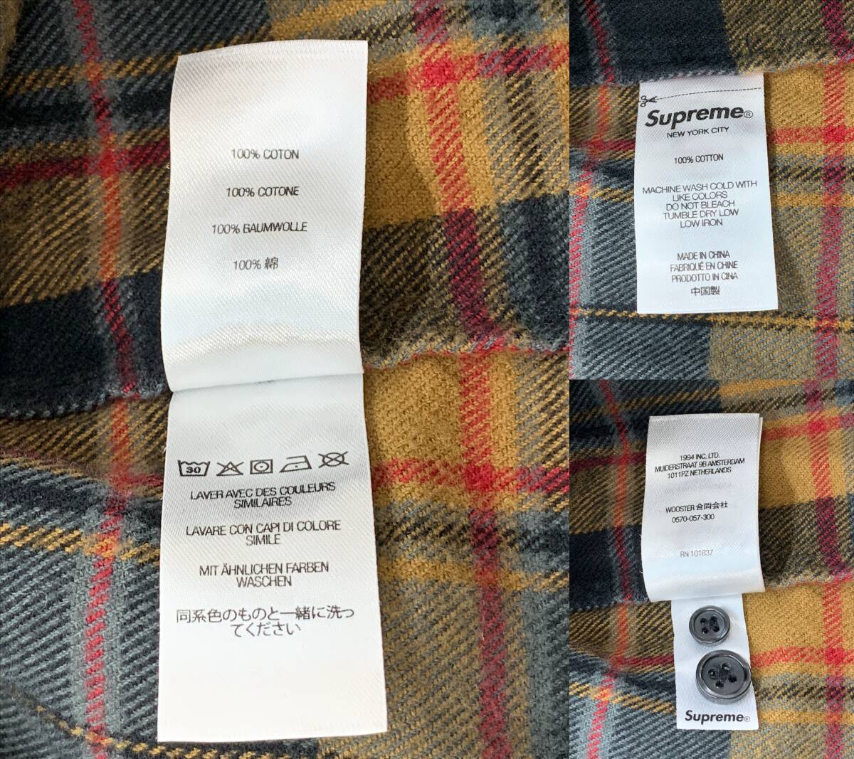 131-KM2751-100s Supreme シュプリーム Brushed Plaid Flannel Shirt 長袖シャツ チェック 22SS コットン ブラウン Sサイズ_画像8