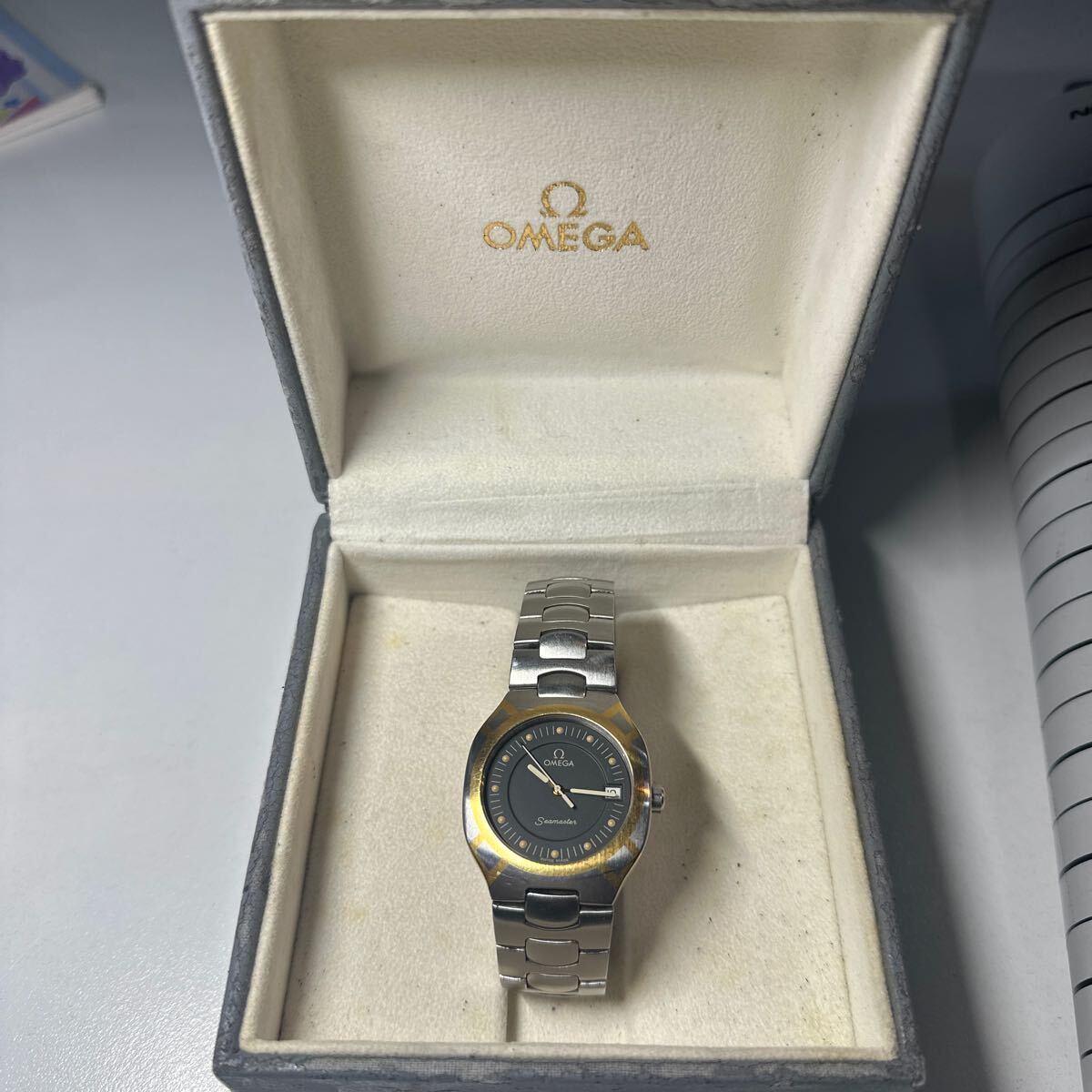 ★鑑定済★稼働品★OMEGA SEAMASTER POLARIS オメガ シーマスター ポラリス QZ デイト 金 ゴールド YG×SS 腕時計の画像10