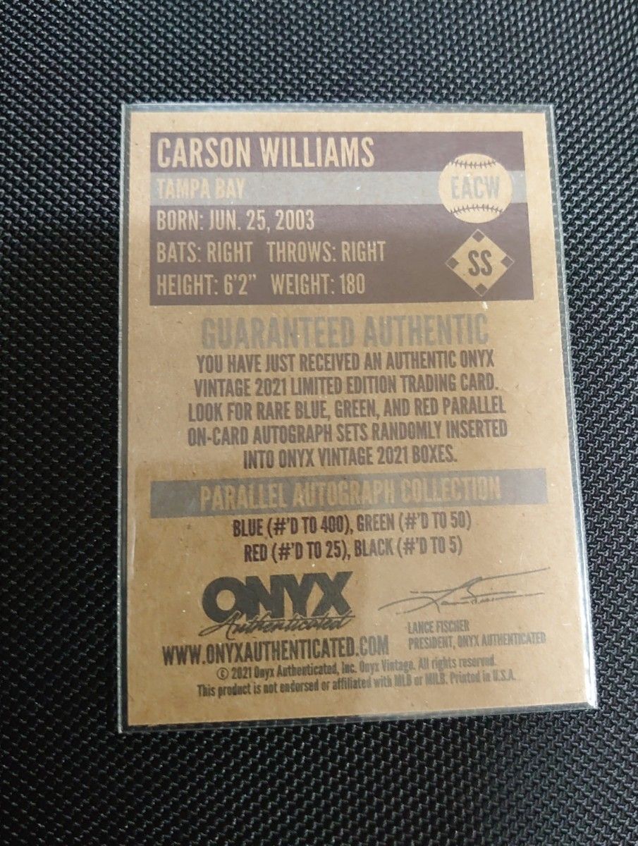 2021 ONYX VINTAGE EXTENDED Carrson Williams グリーン直筆サインカード