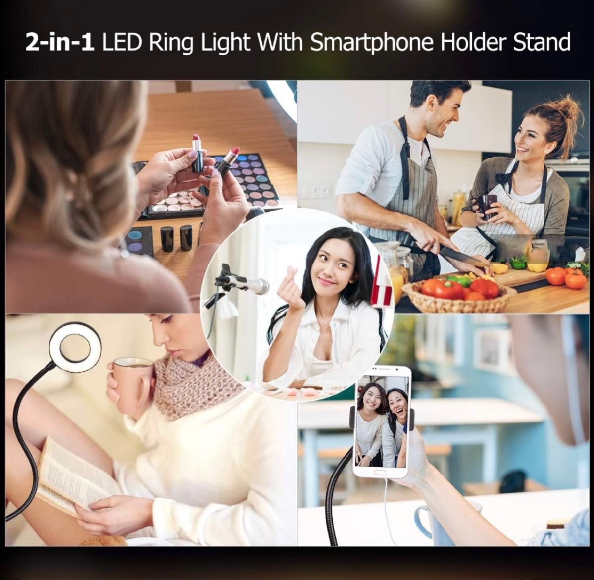 自撮り LEDリングライト スマホスタンド ホルダー 照明 YouTube iPhone Android 配信 ライブ 調光 撮影