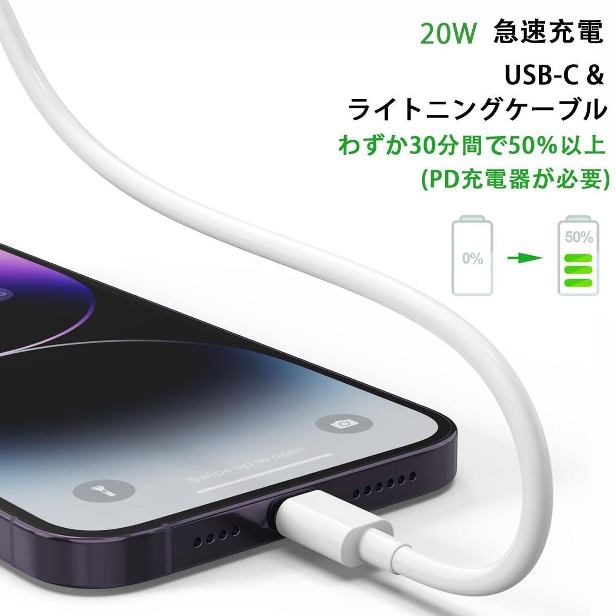 【2024新版 MFI認証】iPhone 充電ケーブル USB-C ライトニングケーブル 0.5M/1M/2M 3本 20W 
