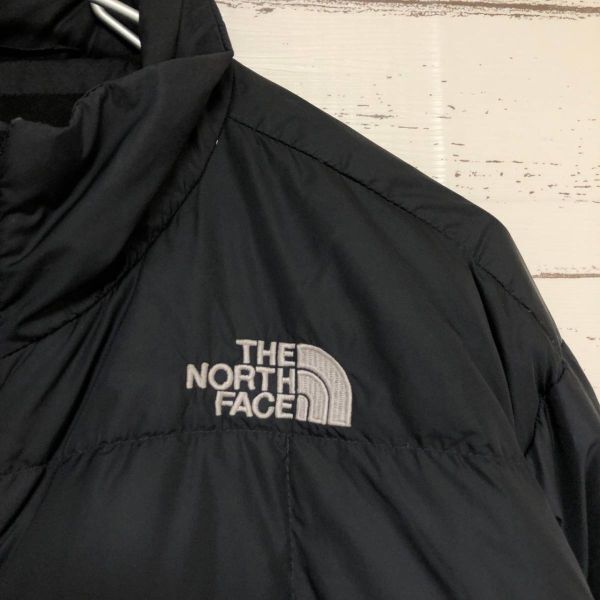 ノースフェイス　THE NORTH FACE　インナーダウン　ダウンジャケット　M　ネイビー　紺　黒　アウトドア　ナイロン　刺繍ロゴ　メンズ