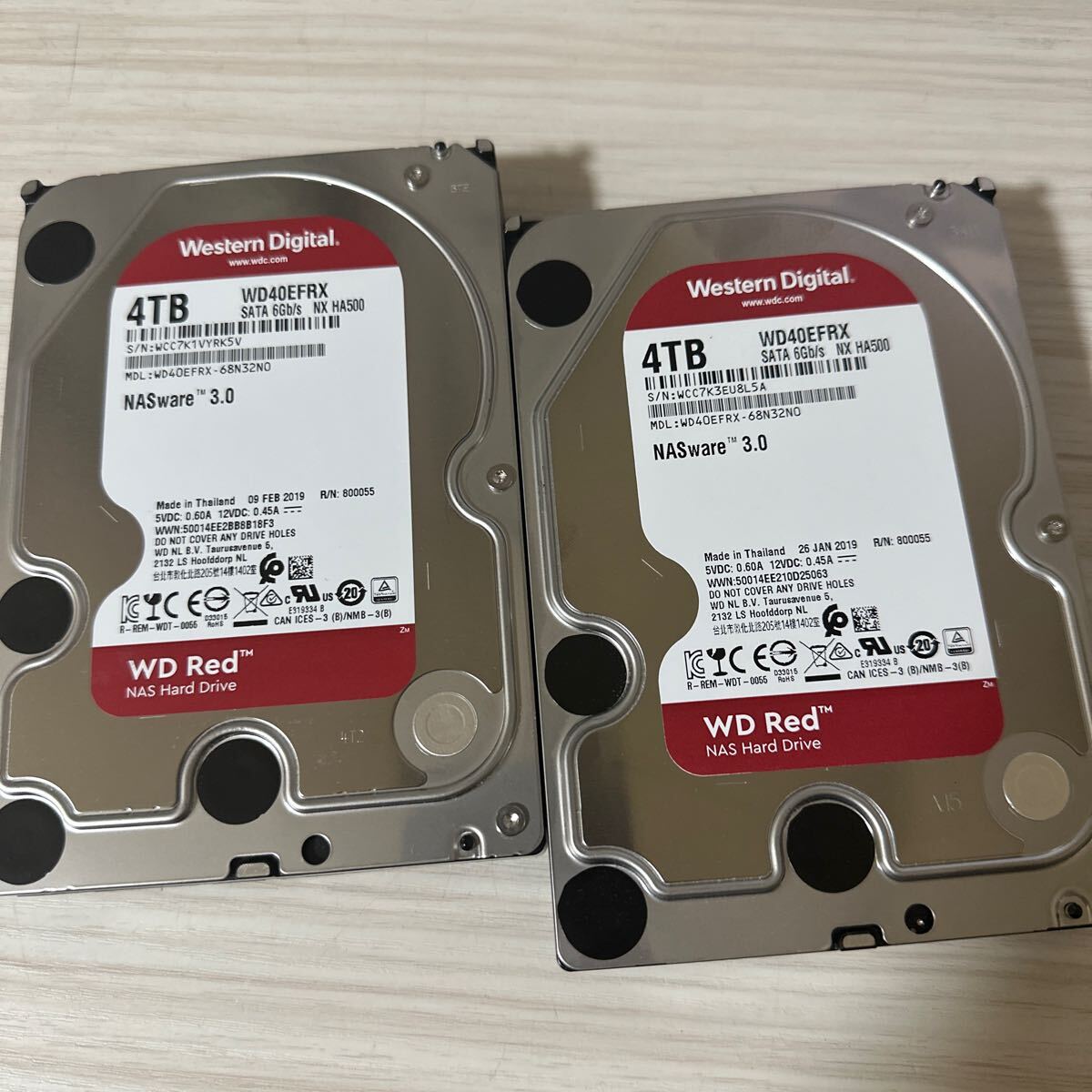 【二枚セット】N10/11:(動作保証/使用0時間)Western Digital Red 4TB WDC WD40EFRX 3.5インチ SATA HDDの画像1