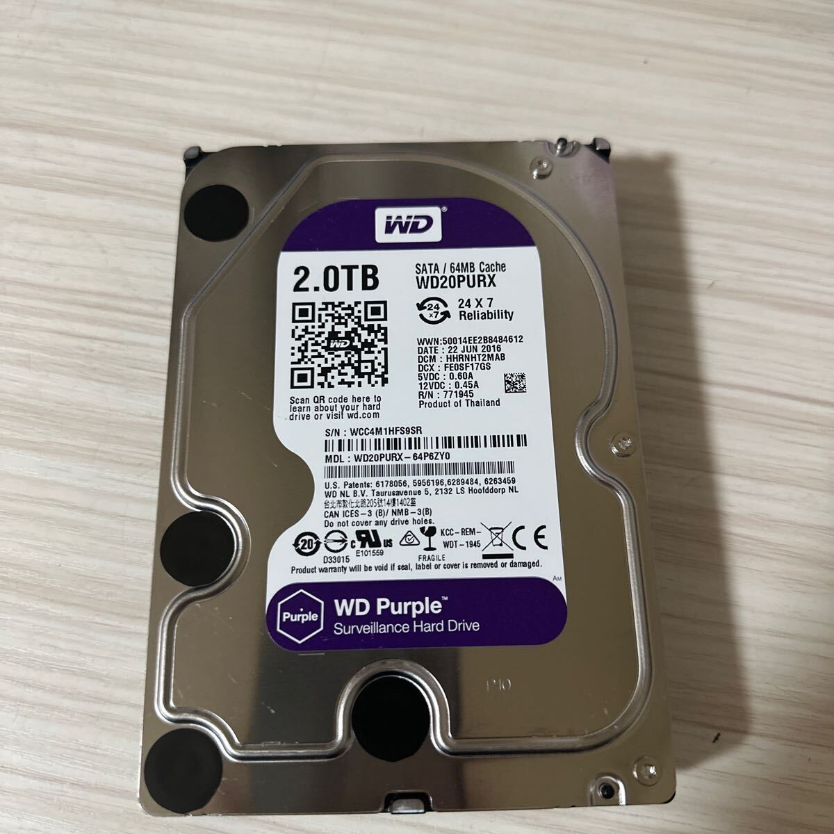 X15:【動作保証/使用0時間/AVコマンド対応】WDC WD20PURX-64P6ZY0 3.5インチHDD SATA 2TB 2000GBの画像1