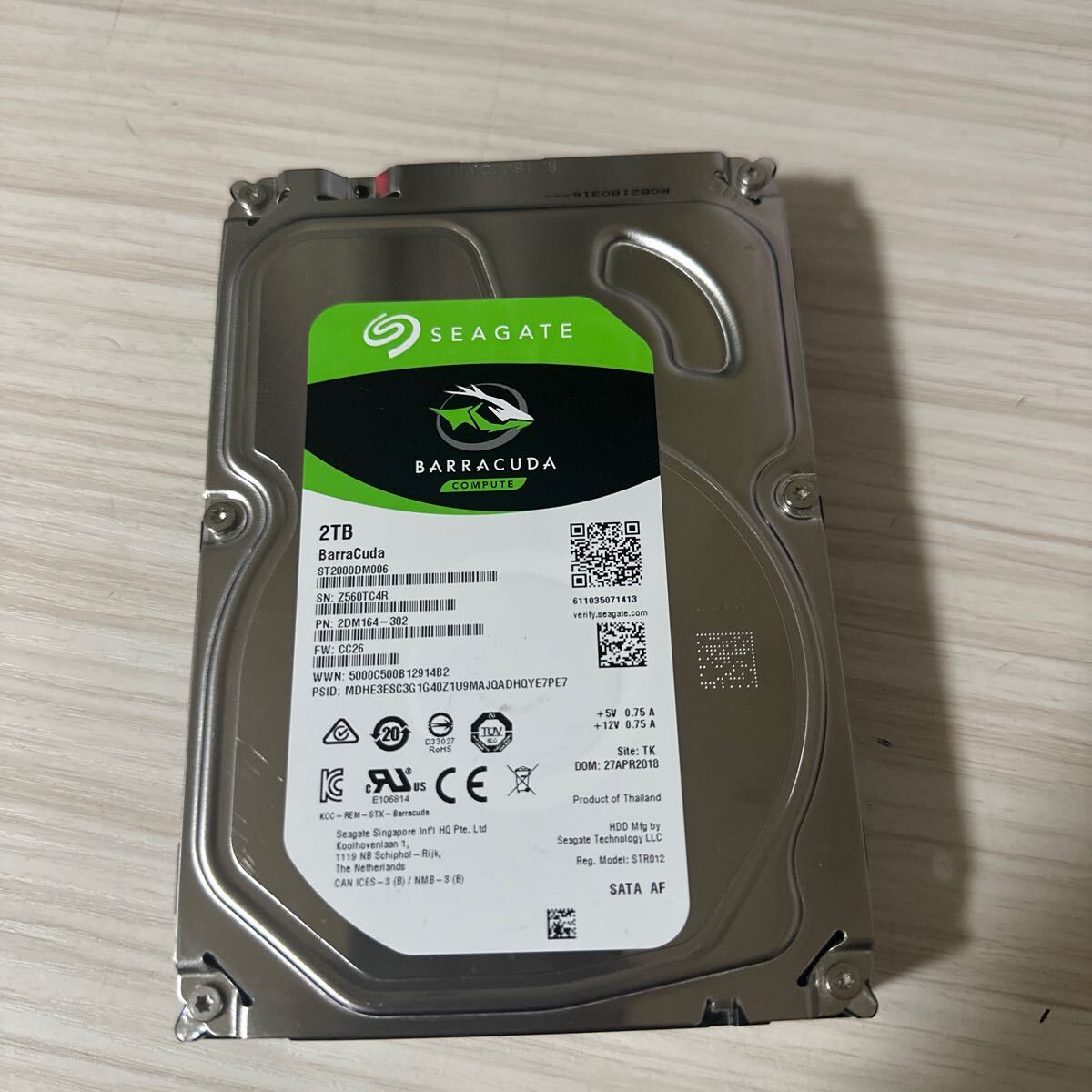 X40:（動作保証/使用0時間）Seagate BarraCuda ST2000DM006-2DM164 2TB 3.5インチHDD 2000GBの画像1