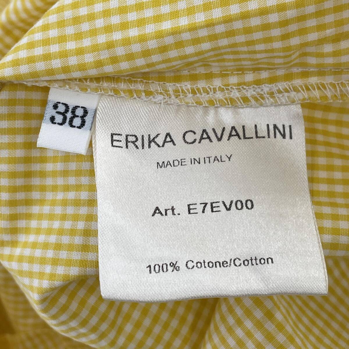 erika cavallini エリカカヴァリー二 チェック フリルフレア オフショルダー 半袖シャツ size38/黄色 レディースの画像6