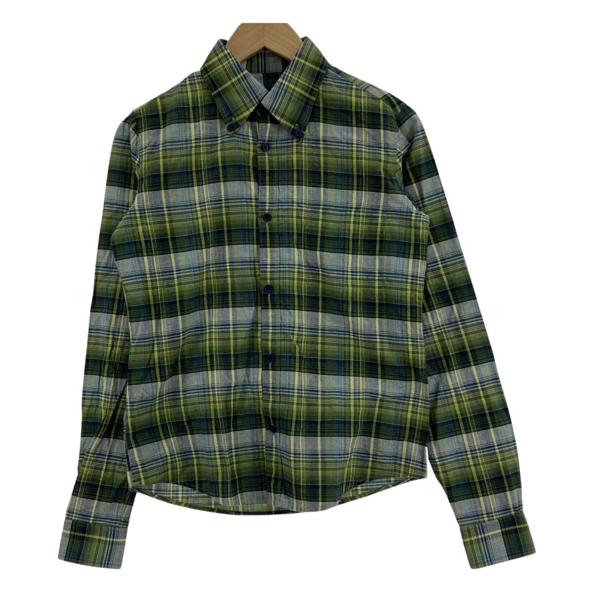 A.P.C.a-*pe-*se- check pattern long sleeve shirt size36/ green series lady's 