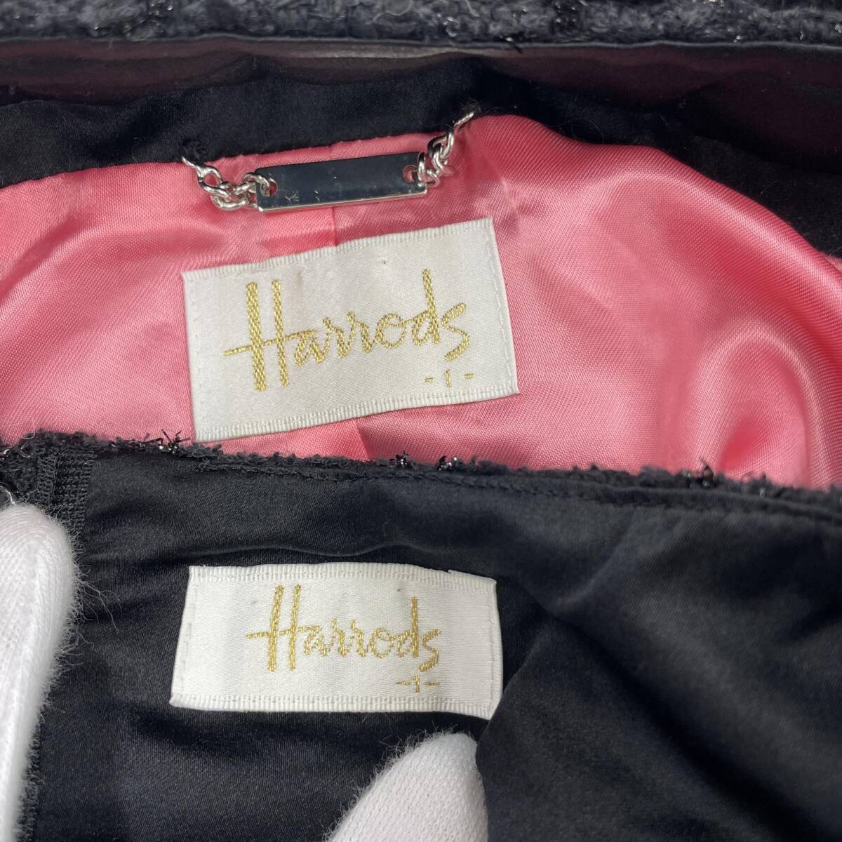 Harrods ハロッズ ウール混　ツイード　ワンピース　ジャケット セットアップ size1/ブラック レディース_画像8