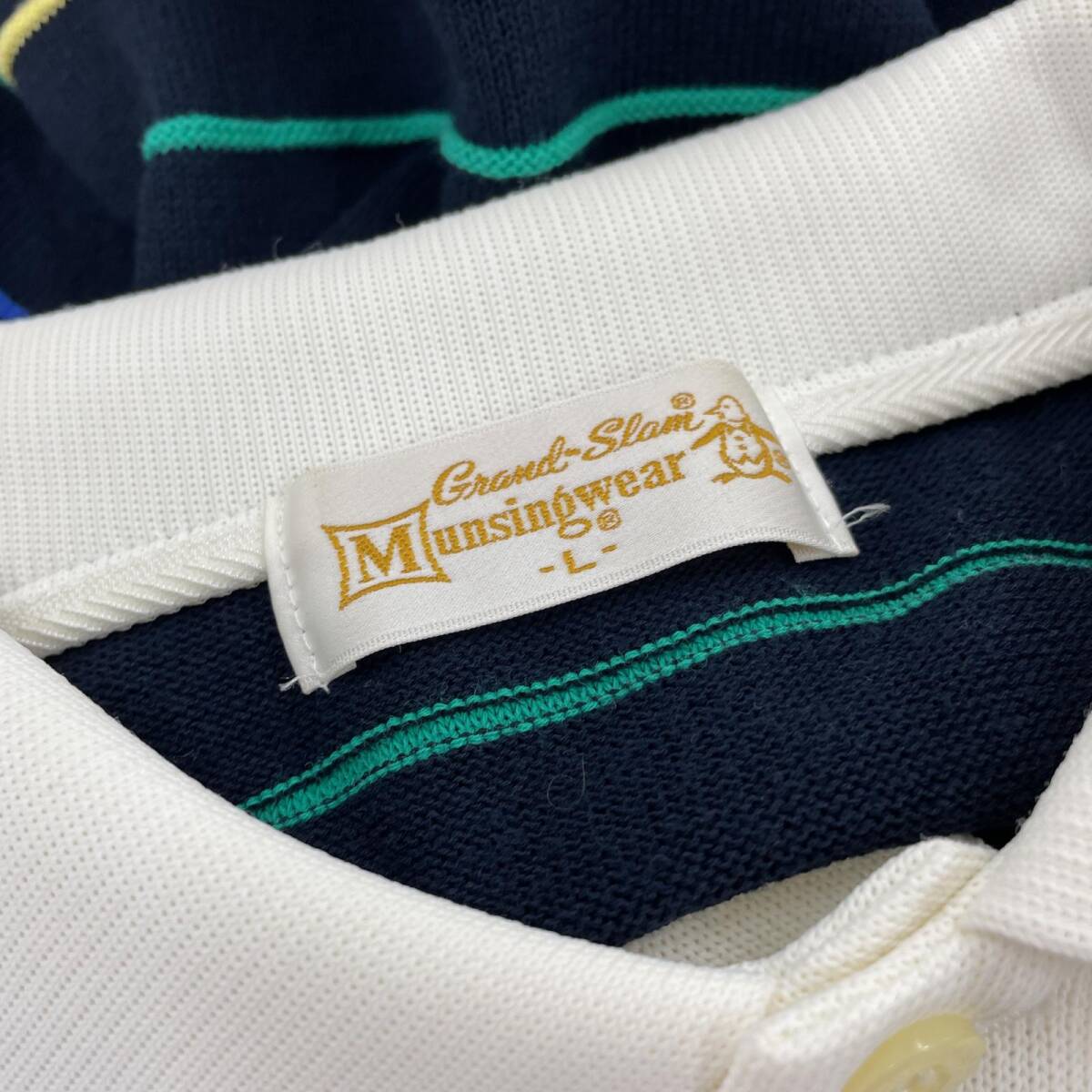Munsingwear マンシングウェア ボーダー ポロ 半袖シャツ sizeL/白×ネイビー メンズの画像6