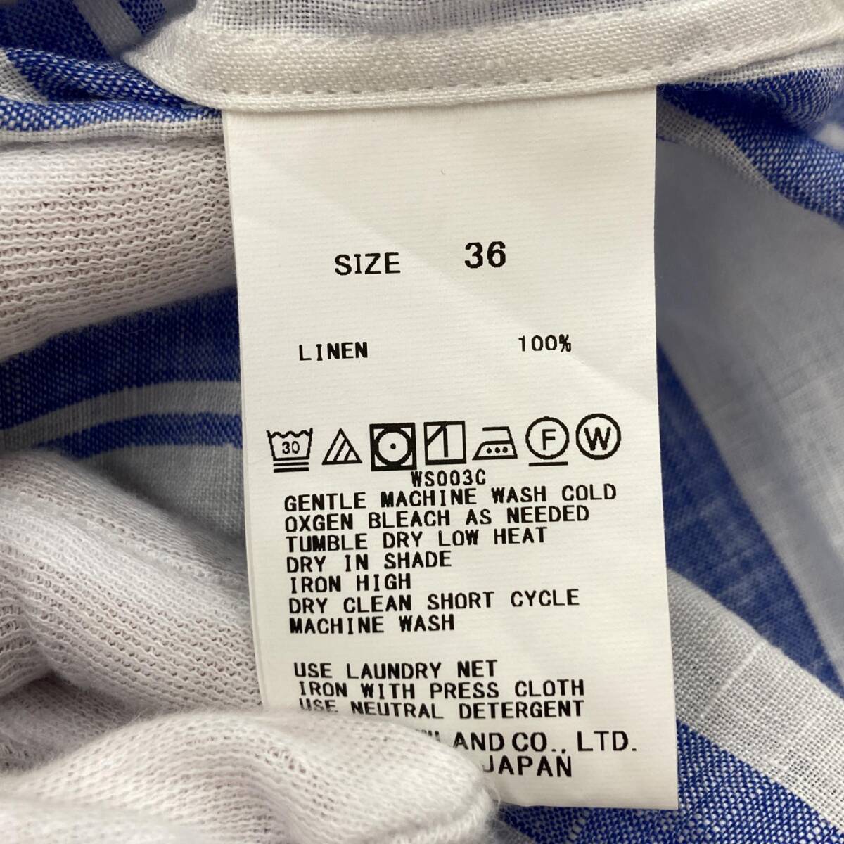 MACPHEE マカフィー リネン100％ ストライプ 長袖シャツ size36/白×青 メンズの画像6