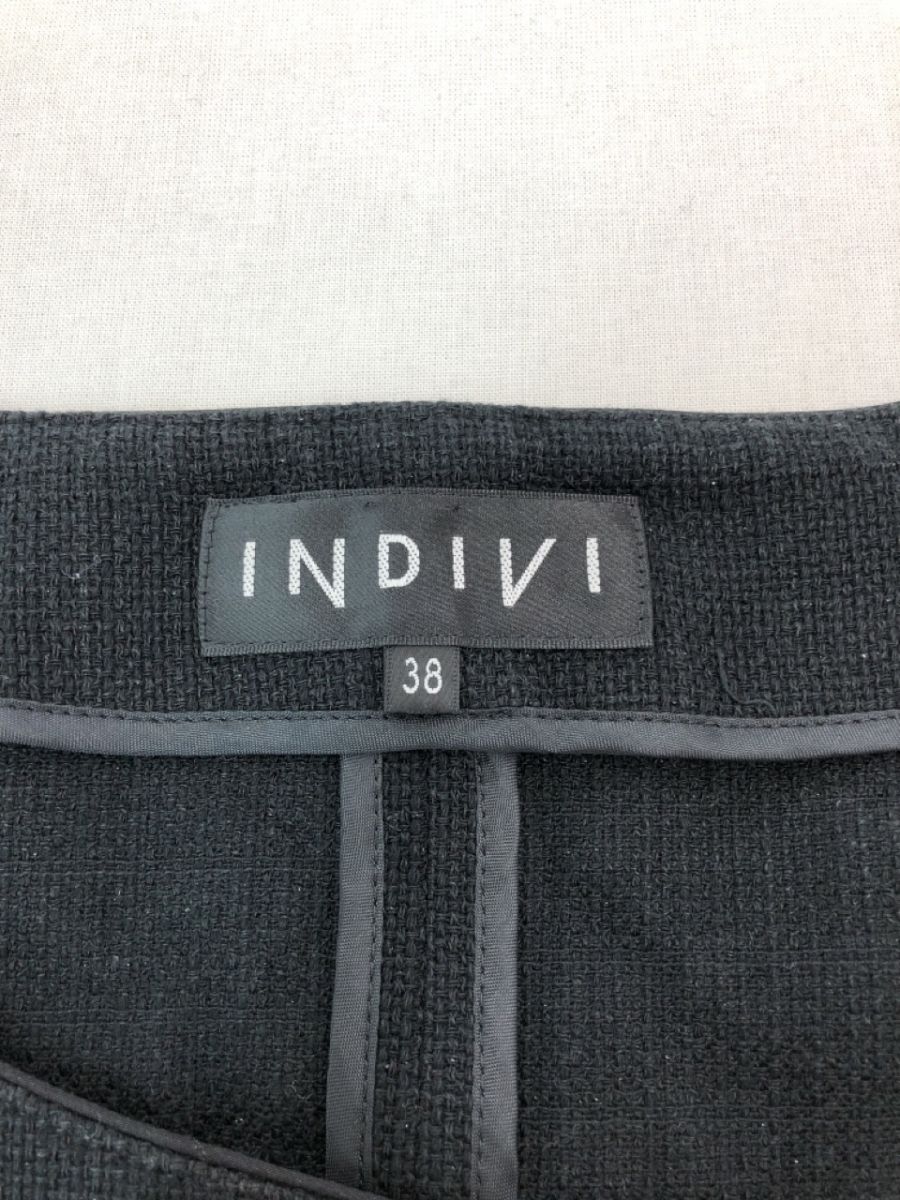 INDIVI インディヴィ ノーカラー ジャケット size38/黒 ■■ ☆ cja4 レディース_画像3