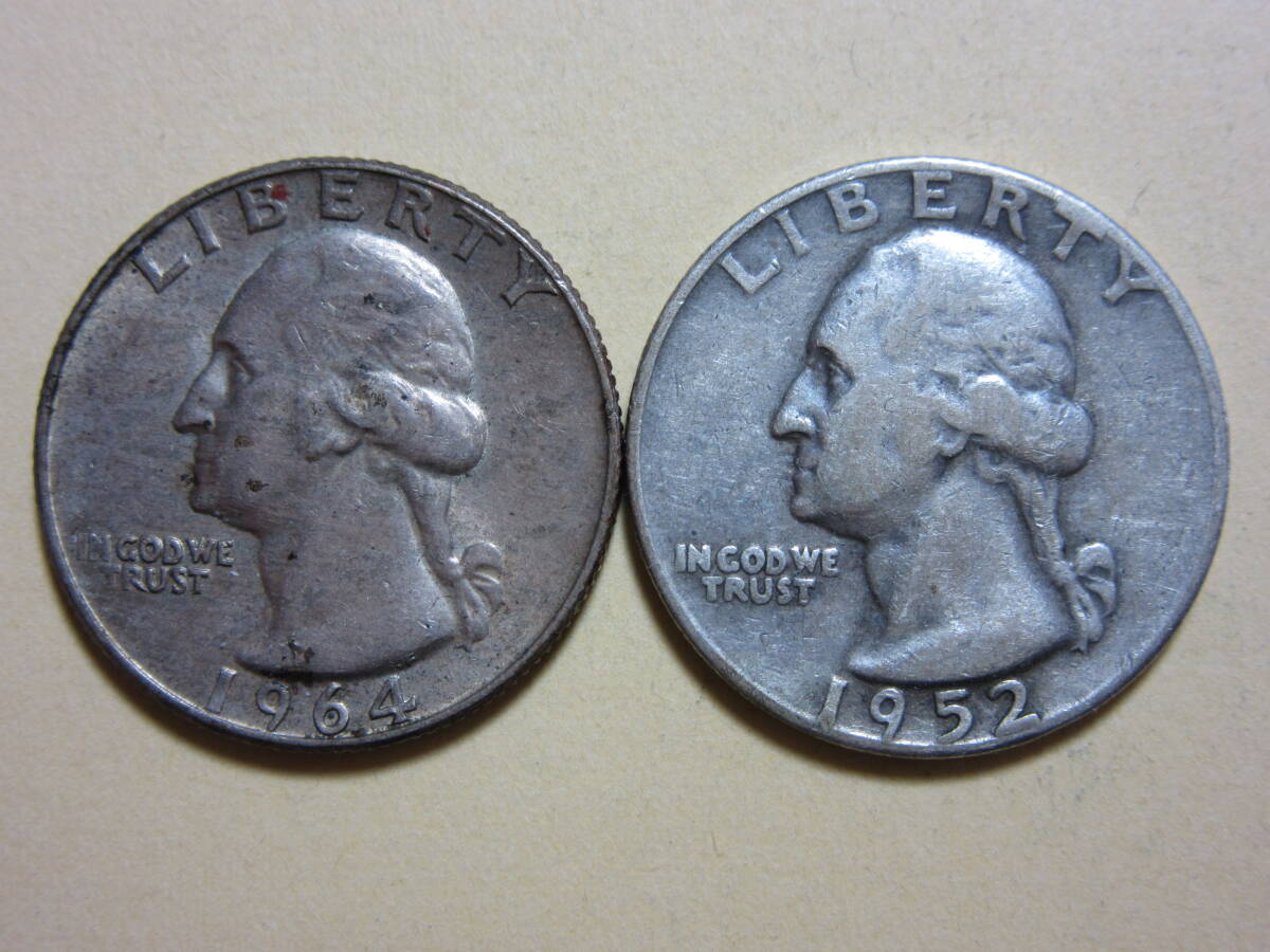 ５、アメリカ　QUARTER　DOLLAR銀貨　１９５２・６４年　２枚　１２，４３ｇ_画像2