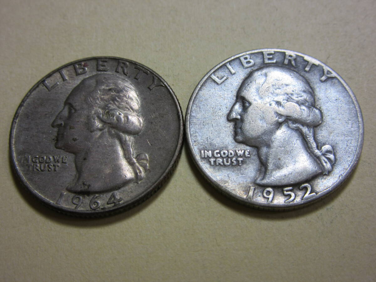 ５、アメリカ　QUARTER　DOLLAR銀貨　１９５２・６４年　２枚　１２，４３ｇ_画像3