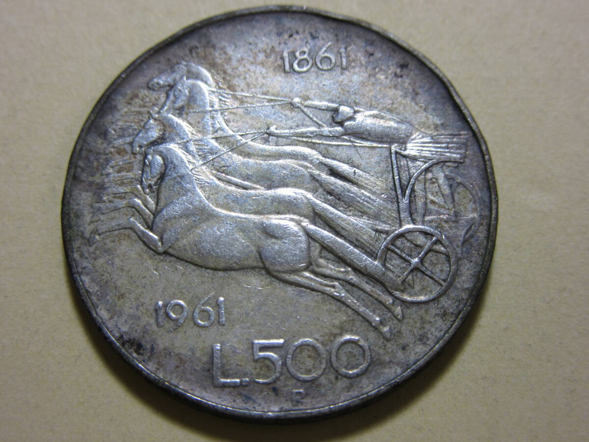 １２、イタリア L.500銀貨 １９６１年 １０，９８ｇの画像3