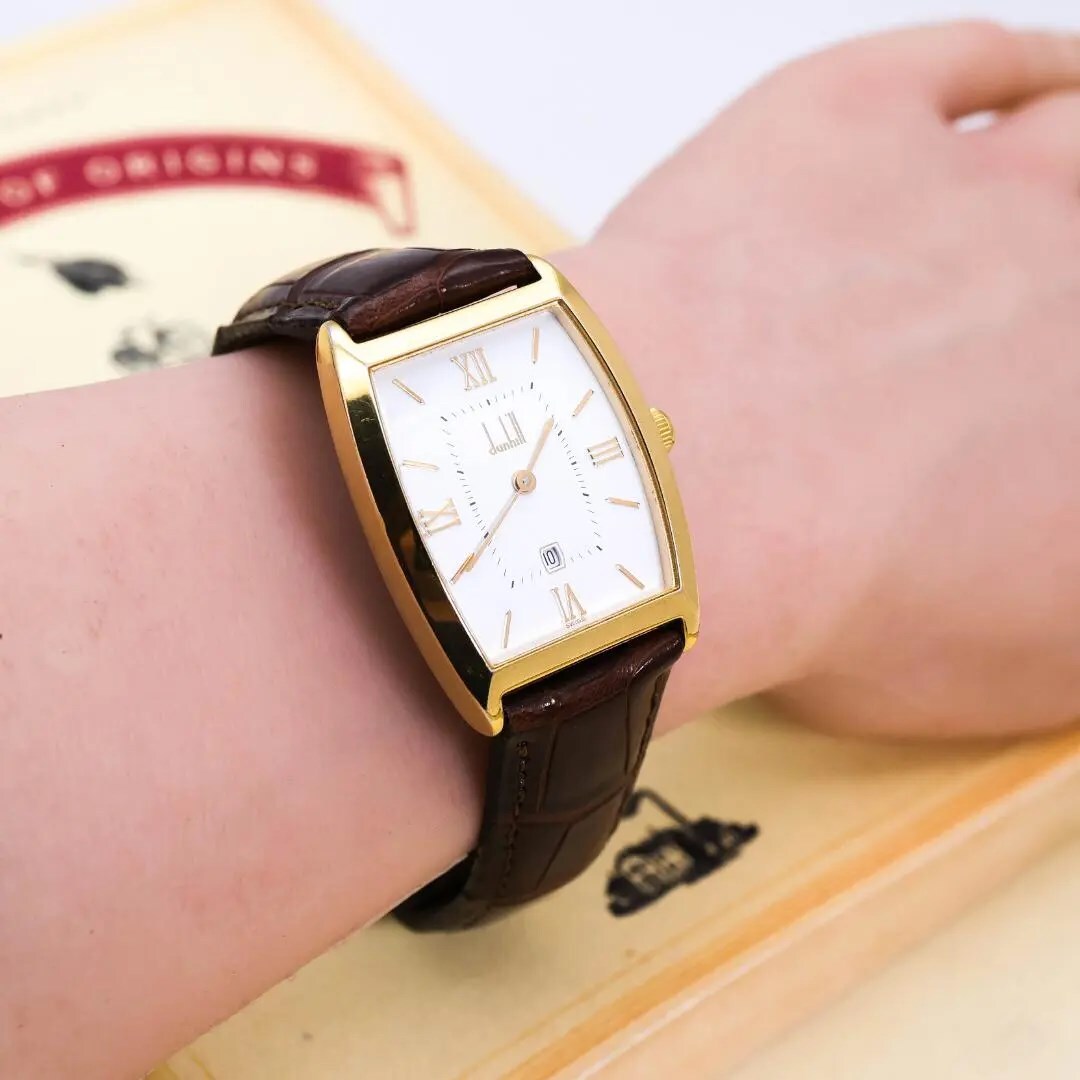 《美品》dunhill 腕時計 トノー ヴィンテージ デイト 純正ベルト nの画像2