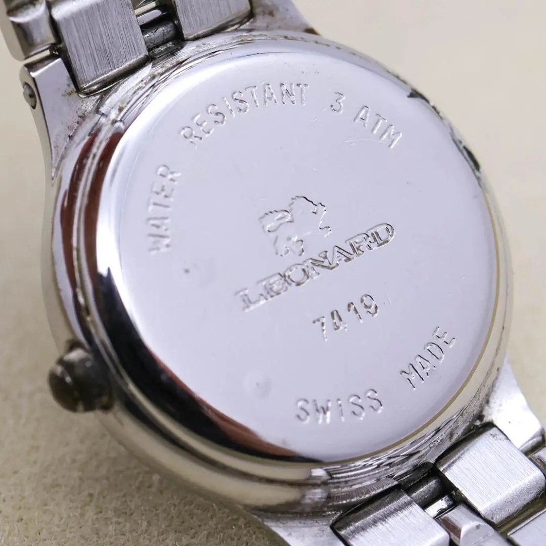 ◆希少 稼働 LEONARD 腕時計 デイト スイス製 新品電池 レディース u_画像8