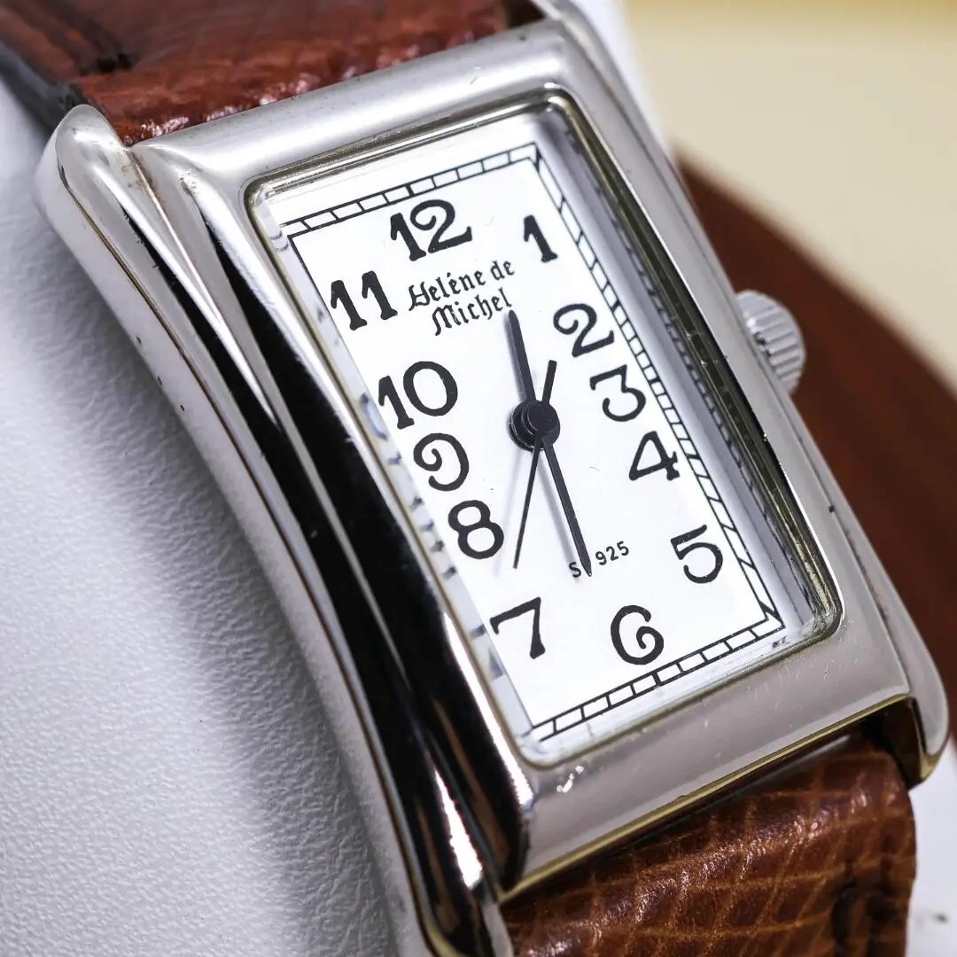 ◆美品 稼働 ヘレンミッシェル 腕時計 V925刻印 レザー シルバー b_画像4