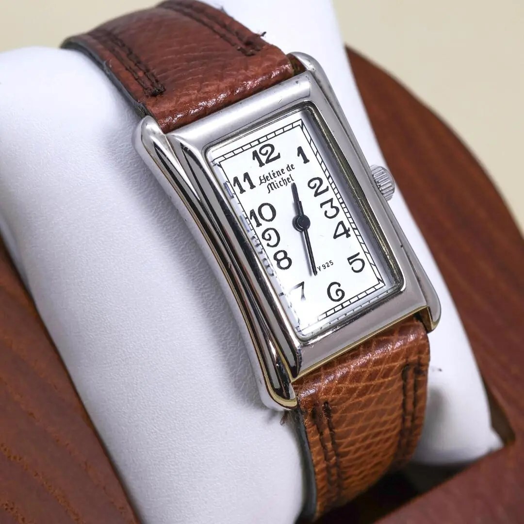 ◆美品 稼働 ヘレンミッシェル 腕時計 V925刻印 レザー シルバー b_画像1