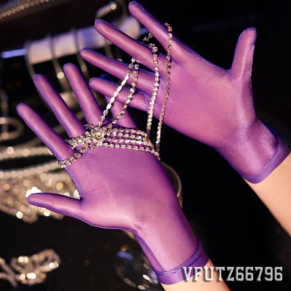 新素材 超光沢 紫 薄手 五本指 手袋 指先から腕までぴったり シームレスストッキング 素材のgrove 着脱 スムーズ 手袋 シースルー ロングの画像2