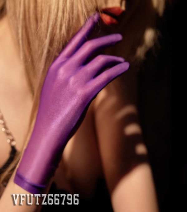 新素材 超光沢 紫 薄手 五本指 手袋 指先から腕までぴったり シームレスストッキング 素材のgrove 着脱 スムーズ 手袋 シースルー ロングの画像3