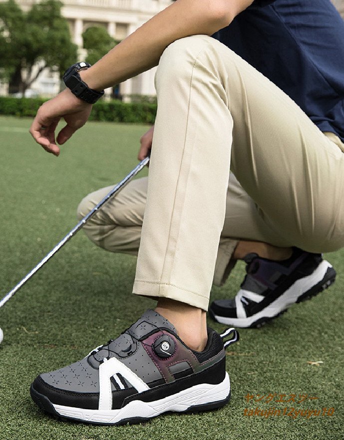 高級品 新品 ゴルフシューズ 運動靴 フィット感スポーツシューズ ソフトスパイク 強いグリップ 軽量 弾力性 通気性 防水防滑 グレー 27.0cmの画像5